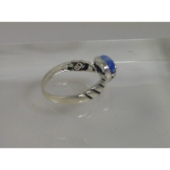 Vintage Designer Sterling Silver Blue Cat's Eye Heart Ring Size 8.25 Chrysoberyl - Picture 2 of 6